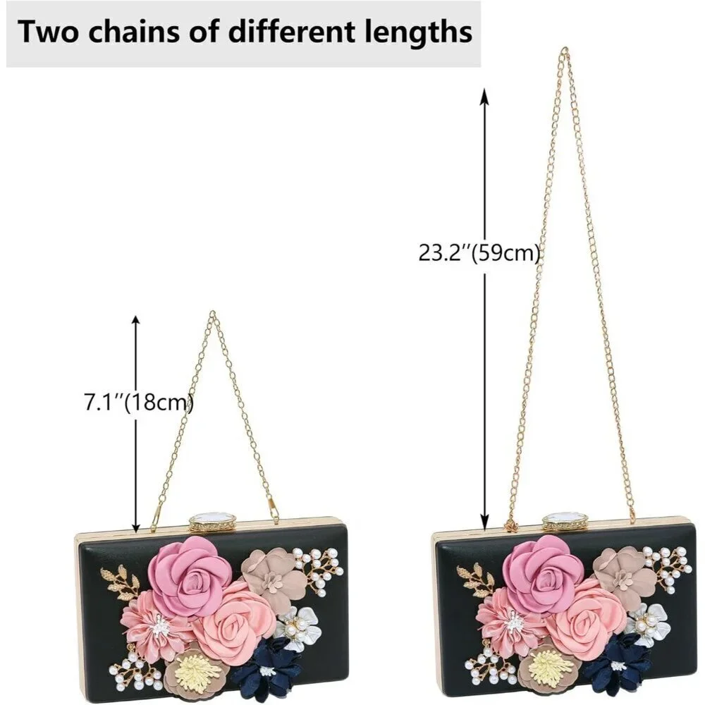 Women's Flower Evening Clutch Purse Floral Satin Leather Wedding Party Bag